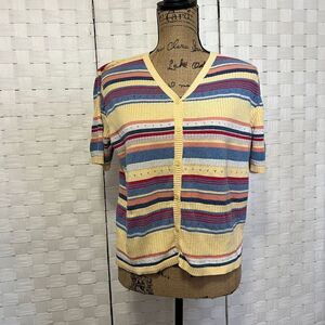 Christopher &‎ Banks Striped Knit Cardigan Top Short Sleeve Button Up Casual